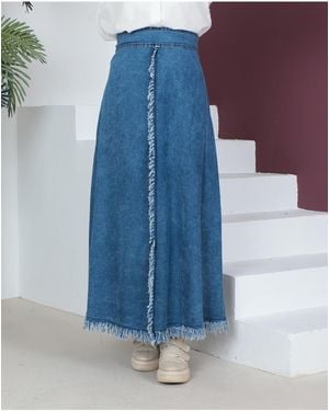 Herita Jeansrock Mit Hijab-Muster Und Schnee-Waschung Für Damen - Blau