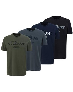 S.oliver Oliver T-Shirt, 4Er Pack Basic, Logoprint, Rundhals, Baumwolle Für Herren - Blau
