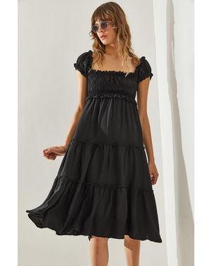 Bianco Lucci Ayrobin Kleid Mit Eckigem Kragen Und Drei Lagen - Schwarz