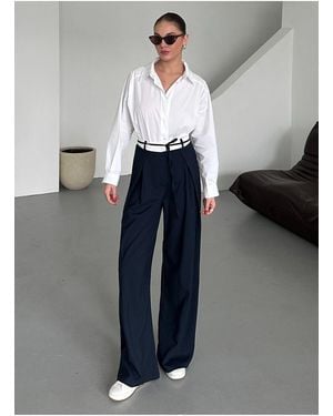 My Blog Marineblaue Hose Mit Seilgürtel Und Detailliertem Design – 3576 Für Damen - Grau