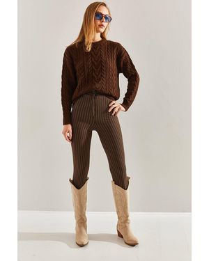 Bianco Lucci Gestreifte Palazzo-Hose Für Damen - Braun