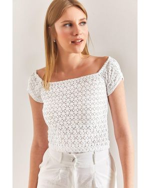 Bianco Lucci Gemusterte Bluse Mit Madonna-Kragen Für Damen - Weiß