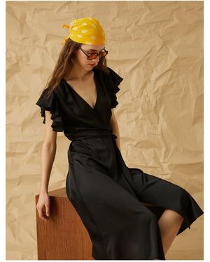 Koton Midikleid Mit V-Ausschnitt Für Damen - Schwarz