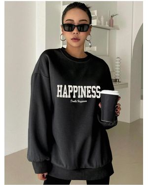 My Blog Schwarzes Sweatshirt Mit Happines-Aufdruck