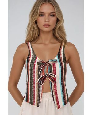 Trend Alaçatı Stili Weste Mit Mehreren Löchern, Durchbrochener Schnürung Und Detailliertem Innenfutter, Bluse Für Damen - Rot