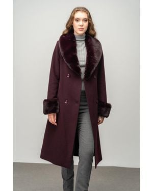 Olcay Zweireihiger Mantel Abnehmbarer Pelz Und Mittlere Länge, Damson Für Damen - Lila