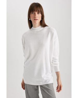 Defacto Relaxed Fit Pullover Tunika Mit Halbem Rollkragen S7514Az23Wn Für Damen - Weiß