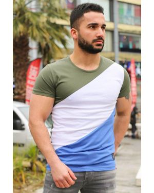 Madmext Khakifarbenes T-Shirt Mit Farbblockdesign Für Herren - Blau