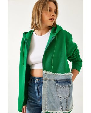 Bianco Lucci Denim-Strickjacke Mit Kapuze 8175 Für Damen - Grün