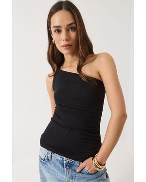 Bianco Lucci Bluse Aus Dehnbarer Viskose Mit Drapiertem Detail Und Einer Schulterpartie Mit Weichem Touch 4013 Für Damen - Schwarz