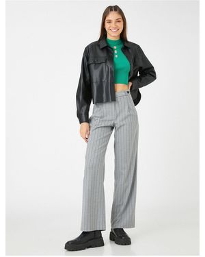 Koton Palazzo-Hose Mit Falten, Hoher Taille Und Weitem Bein Für Damen - Grau