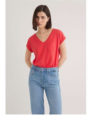 Mavi Rotes Basic T-Shirt Mit V-Ausschnitt Loose Fit Loose Relaxed Fit1600961-71083 Für Damen