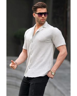 Madmext Gestreiftes Kurzarmhemd Für Herren - Schwarz