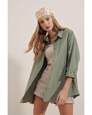 Bigdart 3900 Oversize-Lang-Basic-Hemd – Für Damen - Grün