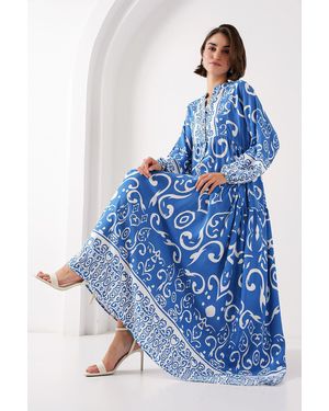 Bigdart 2423 Modell Authentisches, Gemustertes-Kleid Für Damen - Blau