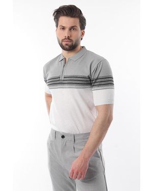 Madmext Graues T-Shirt Mit Reißverschluss Und Polokragen, Gemustert Für Herren