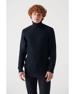 AVVA Marineblauer Rollkragenpullover Aus Baumwolle A22Y5100 Für Herren