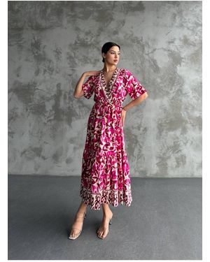 ZF BUTİK Kleid Mit Geraffter Taille, Wickelkragen Und Rüschendetail Für Damen - Grau