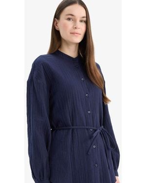 Defacto Relax Fit Basic Basic Schnür-Musselin-Langarm-Hijab-Hemd-Tunika E1107Ax25Sp Für Damen - Blau