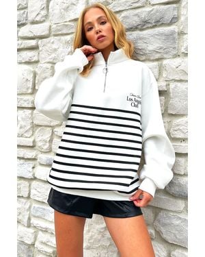 Trend Alaçatı Stili Sweatshirt – Rosette-Druck, Reißverschluss Für Damen - Weiß