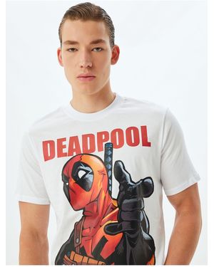 Koton Deadpool-T-Shirt, Lizenziertes, Kurzärmliges Baumwoll-T-Shirt Mit Rundhalsausschnitt Für Herren - Weiß
