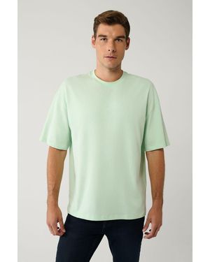 AVVA Mintgrünes T-Shirt Mit Rundhalsausschnitt, Bedruckt Aus 100 Baumwolle 001037 Für Herren