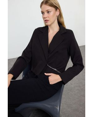 Trendyol Gewebte Schwarze Blazerjacke – Kettenzubehör, Für Damen - Blau