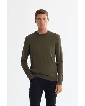 AVVA Khakifarbener Viskose-Strickpullover Mit Rundhalsausschnitt B 005021 Für Herren - Grün