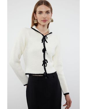 Trendyol Knitwear Crop Cardigan – Band- Und Schleifendetail Für Damen - Weiß