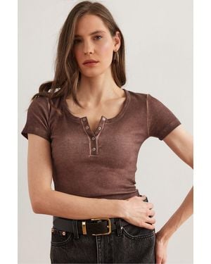 Olalook Washed Bitter Coffee Snap Camisole Bluse Blz- 19000171 Für Damen - Braun