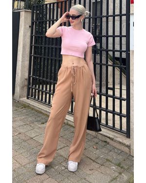 Madmext Camel Crinkle Fabric Basic Strandhose Mg1778 Für Damen - Braun