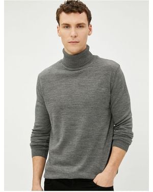 Koton Acryl-Strickpullover Mit Rollkragen Für Herren - Grau