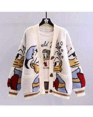 Köstebek Daffy Duck Oversize-Pullover-Cardigan - Weiß