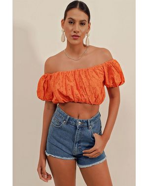 Bigdart 0481 Trägerlose Bluse Mit Wellenschliff – Für Damen - Orange