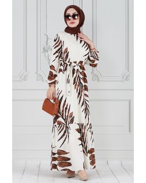 Herita Viskosekleid Mit Rüschenrock Und Palmenmuster Für Damen - Weiß