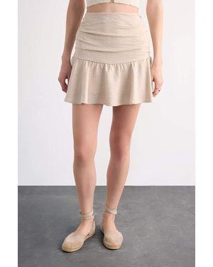 Defacto Leinen Volant Mini Shorts Rock F7456Ax25Sm Für Damen - Natur