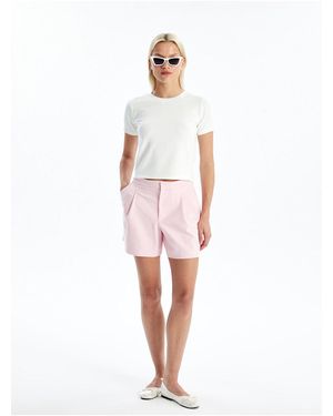 LC Waikiki Shorts Bequeme Passform, Unifarbene Leinenoptik Für Damen - Weiß