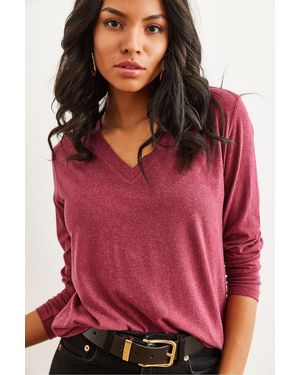 Olalook Dusty Rose V-Ausschnitt Wolle Viskose Fließende Bluse Blz- 19002729 Für Damen - Rot