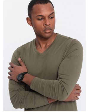 Ombre Unbedrucktes Longsleeve Mit V-Ausschnitt Dunkeloliv V2 Xl Für Herren - Braun
