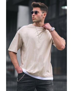 Madmext Übergroßes Beiges T-Shirt Für Herren - Grau