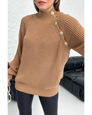 Know Nerzpullover Mit Hohem Kragen Und Knopfdetails Für Damen - Schwarz