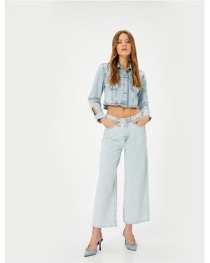 Koton Kurze Jeans Mit Weitem Bein Und Standard-Taillentasche Bianca Crop Wide Leg Jeans Für Damen - Weiß