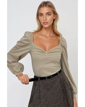 Trend Alaçatı Stili Strickbluse Mit Steinkuss-Kragen Und Prinzessinnenärmeln Für Damen - Grau