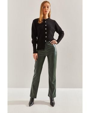 Bianco Lucci Halb Ausgestellte Lederhose Für Damen - Schwarz
