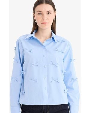 Defacto Langarmshirt-Tunika Aus Popeline Mit Regulärer Passform Und Gemusterter Tunika Für Damen - Blau