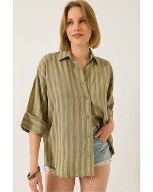 Bianco Lucci Jacquard-Hemd Mit Halben Ärmeln Für Damen - Grün