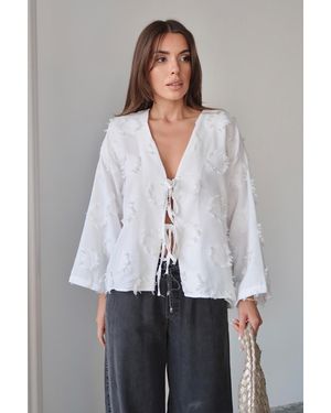 Olcay Hemd Mit Quastenmuster Und Schnürverschluss Weiss Für Damen - Grau