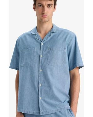 Defacto 100% Baumwolle Relax Fit Jean Kurzarmhemden Für Herren - Blau