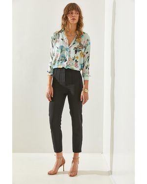 Bianco Lucci Doppelte Hose Mit Hohem Bund Und Reißverschluss Grass Detailed Für Damen - Schwarz