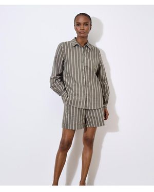 Apricot Gestreiftes Leinenhemd Für Damen - Grün